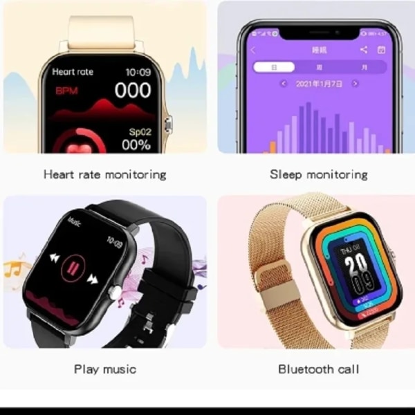 Multifunktionell Smart Watch Watch Bluetooth svar Telefon Smart Watch Full Touch-telefon för män Fitness Watch Black(.1433)