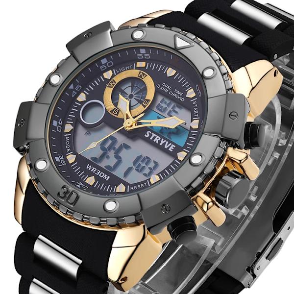Stryve 8001 Vattentäta armbandsur för män med dubbla rörelser relojes manlig modedesigner herr lyxklockor black with box