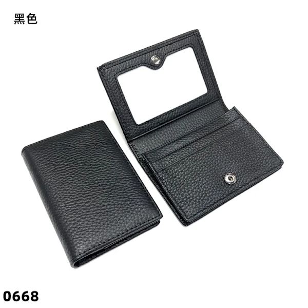 Visitkortshållare Dam Bifold Läder Kreditkortsfodral Case Anpassad Män Ko Äkta Läder black