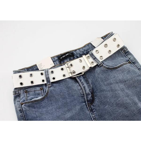 Dubbel genomföring Hål Spänne Bälte Bred Canvas Webbbälte Kvinna Man Svart Röd Vit Midjerem Bälten för Kvinnor Herr Jeans White 105X3.8cm