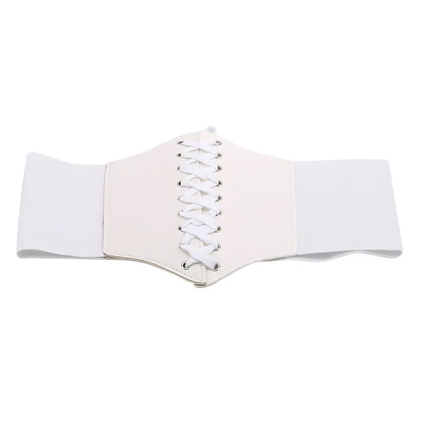 Broderad Svart Dam Bälte Blomma Midjekorsett Vacker Stretch Elastisk Midjeband Bred Korsett PU Läder Midja Smal white 69-95cm