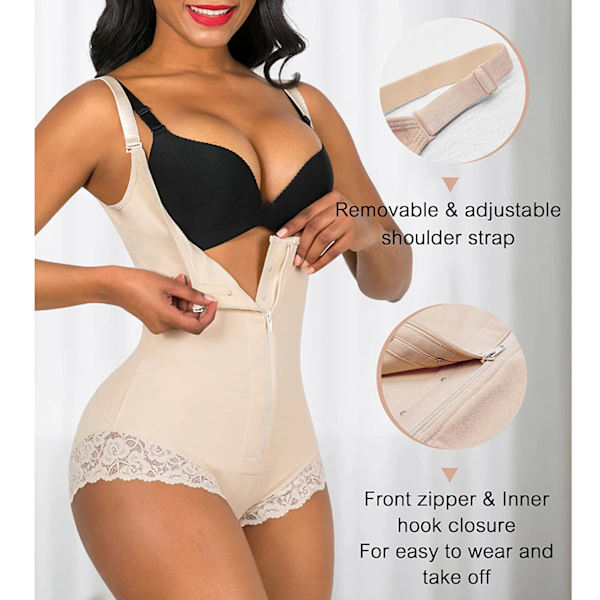 Body Shapewear Kvinnor Waist Trainer Korsettpärm Bantning Magslida Reduktiv gördel Butt Lifter Dragkedja Fajas Beige XXXL