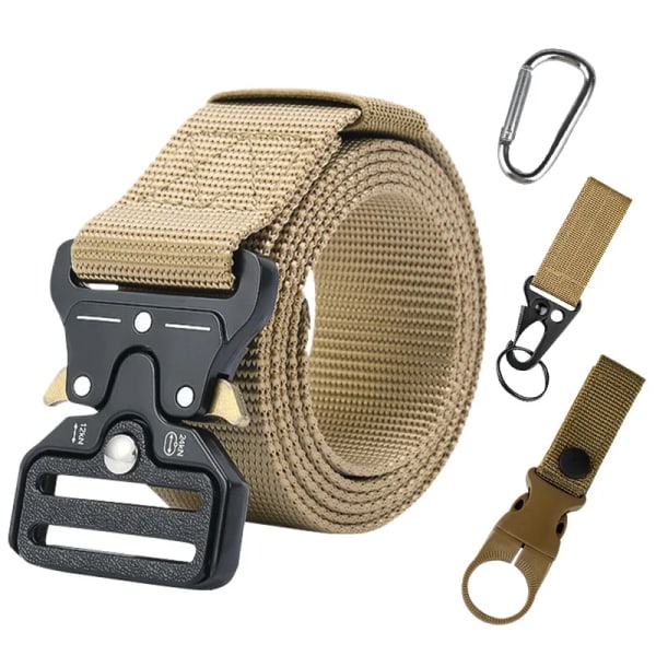 Army Style Stridsbälten Set Inkluderad Väska Krok Snabbkoppling Taktiskt bälte Herr Militär Canvas Utomhus Jakt Camping Trekking Black 125cm