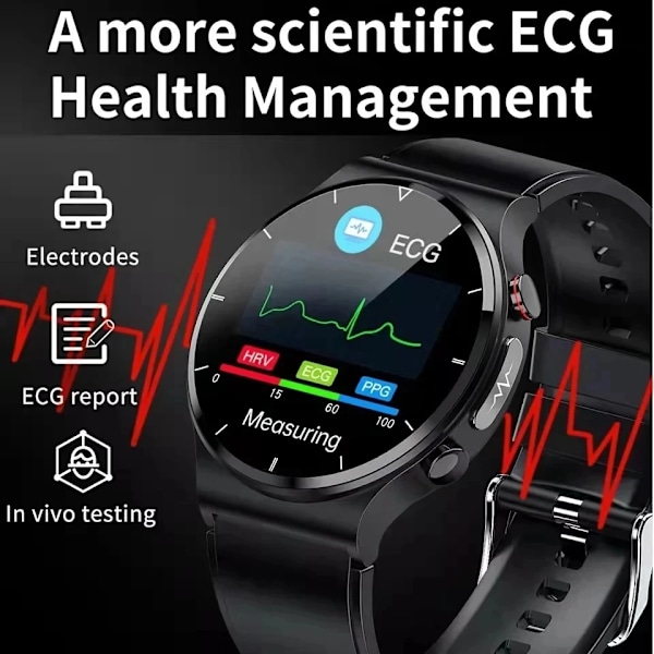 Smärtfri Icke-invasiv Blodsocker Watch Män EKG PPG Laserbehandling Hälsa Blodtryck Sport Smartklocka GlucometerWatch red
