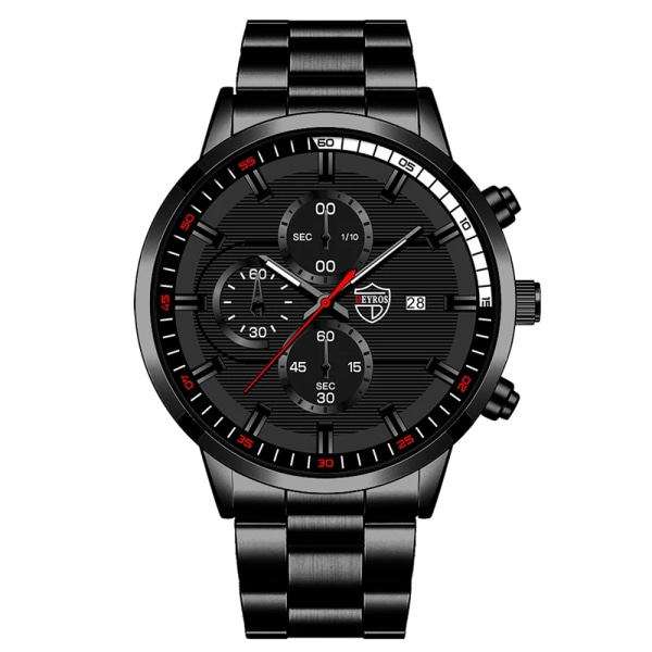 Herrmode Lyx Sportklockor Herr Business Casual Quartz Armbandsur Kalender Man Rostfritt stål Lysande watch Steel Black Black