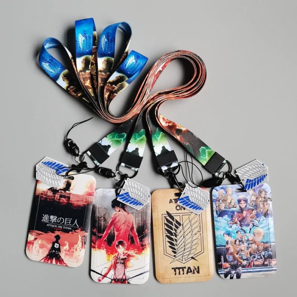 1 Set Japanska Anime Kortfodral Kort Nyckel Lanyard Cosplay Badge ID-kort Hållare Halsband Nyckelringar Attack on Titan JJ-D