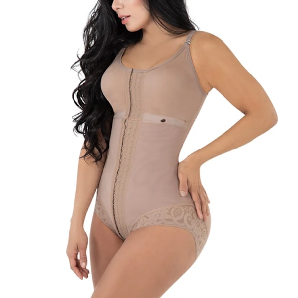 Högkompression Shapewear Med Hook Shaper Justerbar BH Slimming Body Kvinnor Spets Tan M