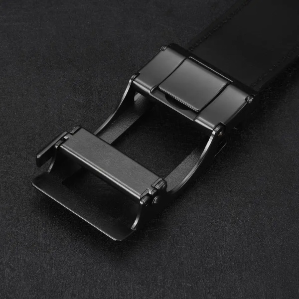 WOWTIGER 3,5 cm ko äkta läder herrbälte kohudsrem för manlig spärr Automatiska spännbälten för män märkesdesignerbälten Gun black buckle 115cm