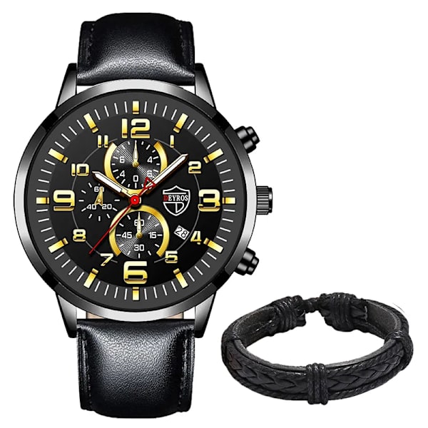 Herrklockor Rostfritt stål Läder Quartz Armbandsur Man Business Watch Watch Datum Lysande Man Casual Armband Klocka As shown 10