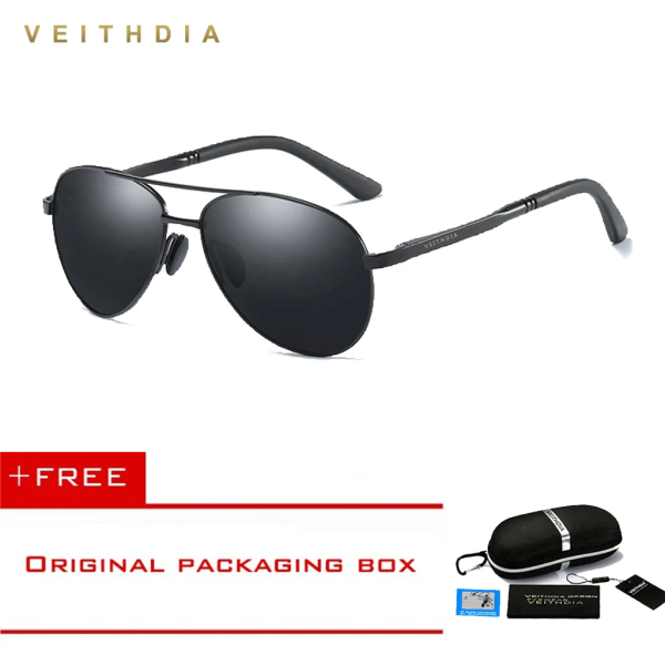 VEITHDIA Märke Pilot Polarized Solglasögon herr Solglasögon Alloy Båge Körglasögon oculos de sol masculino nyanser 1306 Black Black