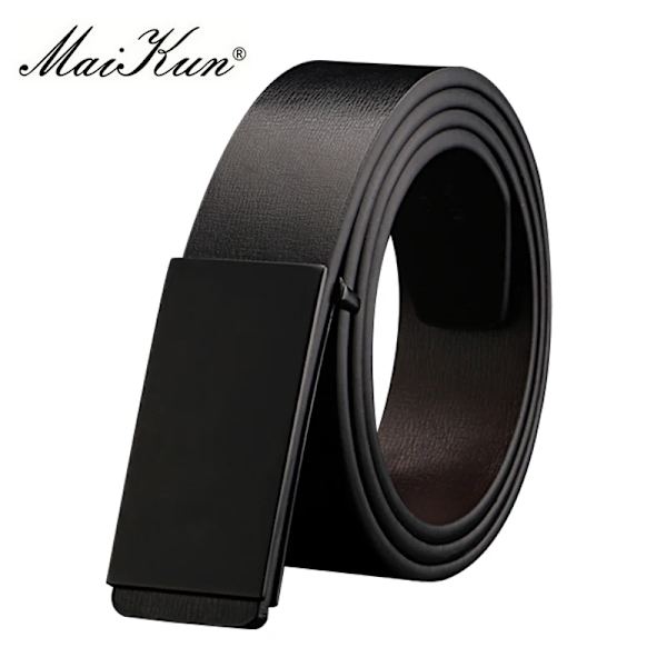 Maikun-bälten för män Högkvalitativt slätt spänne syntetiskt läder herrbälte Moderiktigt mäns bälte för jeans Black Buckle(.973) 115cm(.973)