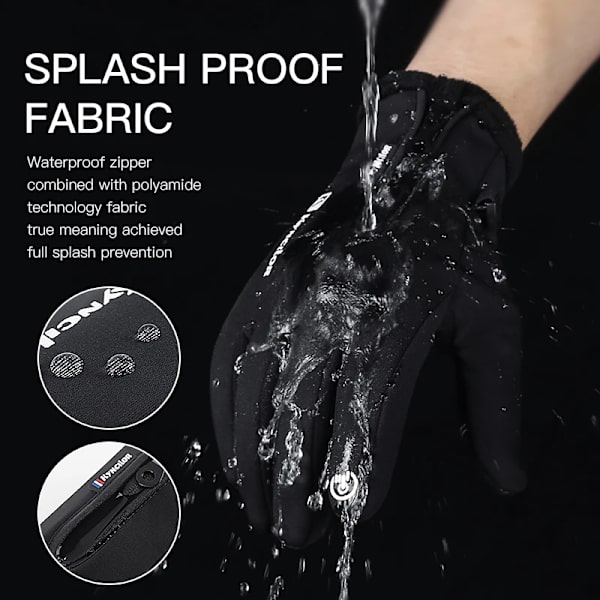Kyncilor Herr Dam Vinterhandskar Touch Vattentäta Cykelhandskar Sporthandske Thermal fleece Motorcykel Löp Skidhandskar A0019-BK M