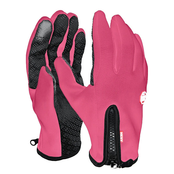 Vindtäta varma handskar för vintern Anti-halk Silicon Pekskärm Full Finger Kallbeständig Cykel Cykling Pekskärm Sporthandskar Pink XL