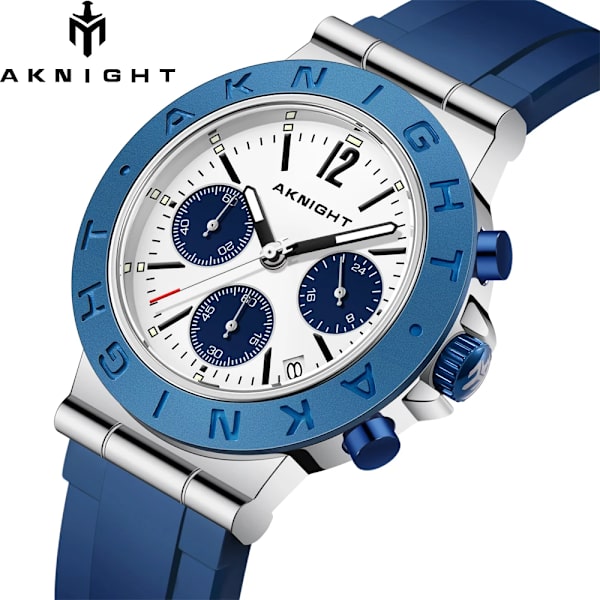 AKNIGHT Sport Watch for Man Quartz Movement Silikonrem Vattentät Waches Mode Casual Chronograph Relogio Masculino gold white
