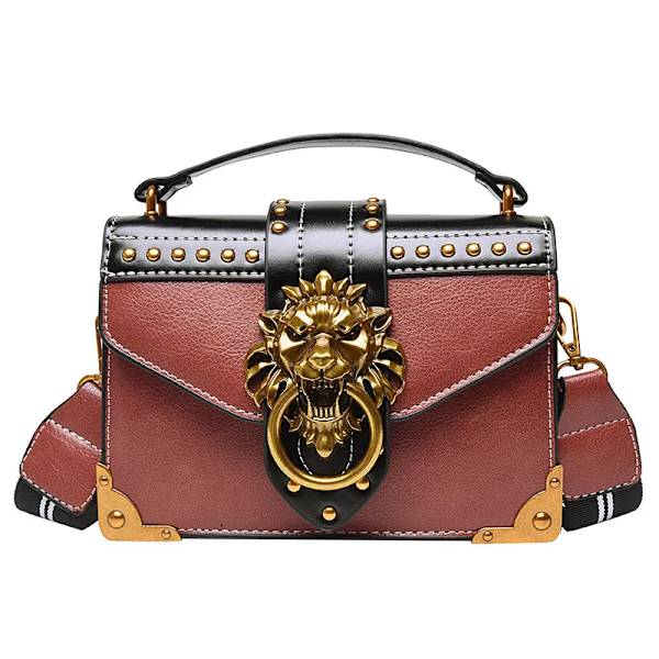 Handväskor för kvinnligt mode Lyxiga flickor Crossbody-väskor Tote Kvinna Metall Lejonhuvud Märke Axelväska Mini fyrkantig budväska Pink 20cm x 15cm x 6cm