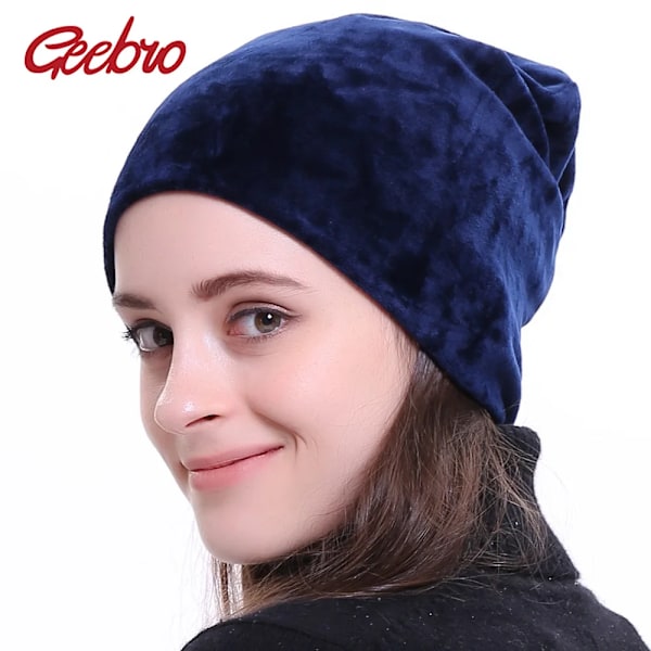 Geebro Damernas Velour Beanie Hatt Vinter Polyester Mjuk Varm Slouchy Beanie För Kvinnor Dam Velvet Balavaca Skullies Hattar Js277M Red