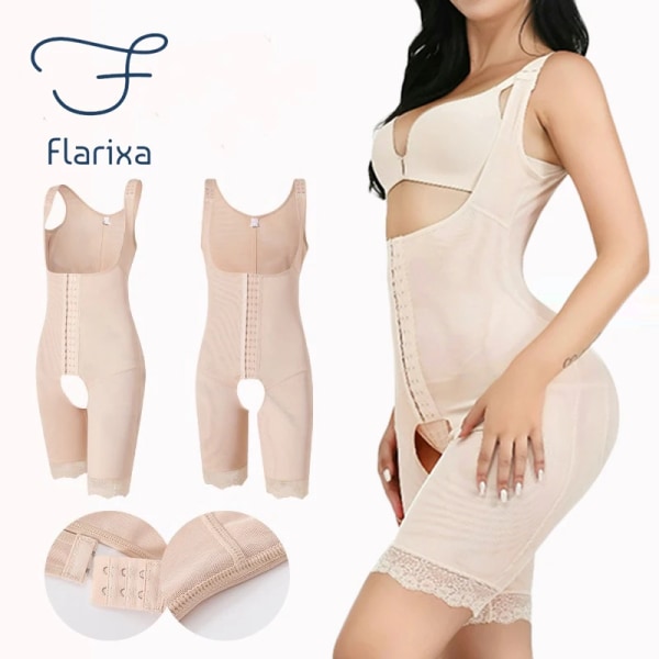 Flarixa Dam waist trainer Magkontroll Helkroppsformare Body Spetskontroll Trosor Linne Shapewear med öppen gren Beige S