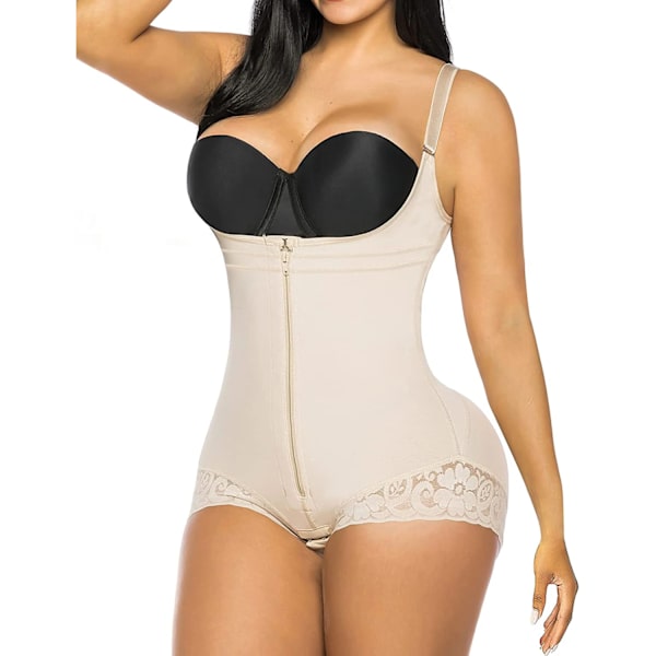 Body Shapewear Kvinnor Waist Trainer Korsettpärm Bantning Magslida Reduktiv gördel Butt Lifter Dragkedja Fajas Beige XXXL