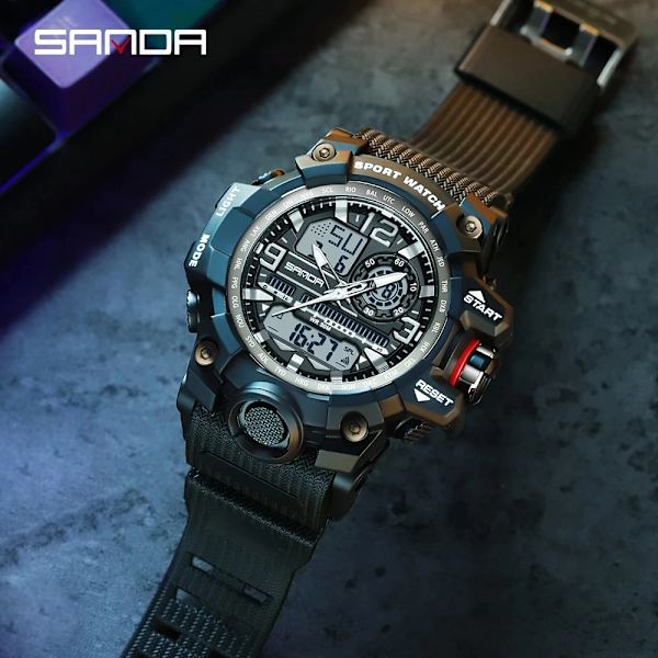 SANDA koreansk modetrend utomhus fritid vattentät multifunktion elektronisk watch i universitetsstudenten Watch Army Green