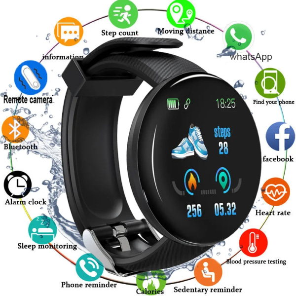 Digital Watch herrklockor Blodtryck Rund Smart watch Dam Smart Armband Vattentät Sport Tracker För Android IOS Blue