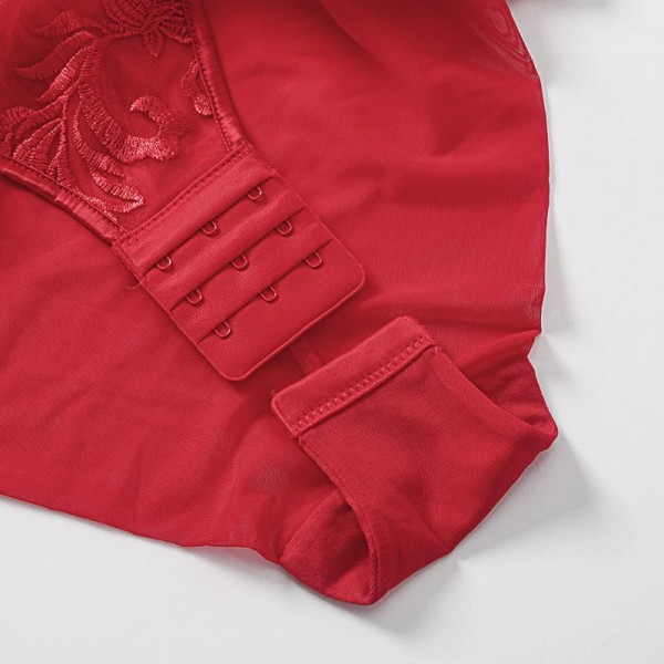 Body Dam sexiga underkläder Bodysuit Push Up Vadderad kopp med remmar rygg Bygel Blommig broderi Underkläder Underkläder i ett stycke 6613-Red 75C