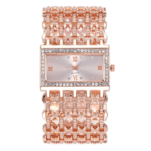 Lyxmode Damklockor Shining Dial Designkvaliteter Dam Quartz Armbandsur Diamond Square Kvinnlig Legering Armband Klocka rose gold