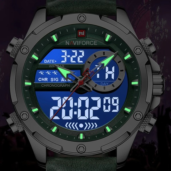 Nya NAVIFORCE klockor Herr Lyxmärke Militär Sport Watch Chronograph Quartz Vattentät Watch Läder Herrklocka G GN With Box