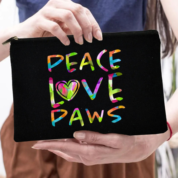 Peace Love Dogs Print Kvinnor Kosmetiska väskor Love My Dog Cute Paws Dragkedja Sminkpåse Resor Toalettsaker Organizer Stor kapacitet W01924-TBBK-D