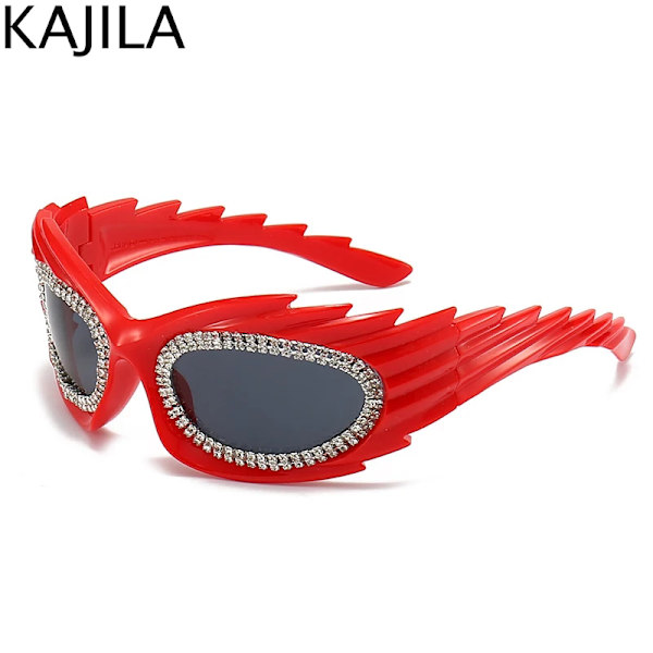 Spike Rectangle Solglasögon Dam Män Y2K Sports Star Solglasögon Lyxmärke Svart Retro Punk 2000-talsglasögon UV400 99080 Red Gray With screwdriver