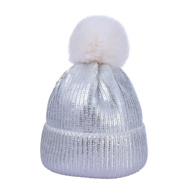 Cross Border Ny Hotprägling Förälder-Barnhatt Vinterboll Stickad Hatt Dam Pullover Hatt 02 hot silver S 54-56cm
