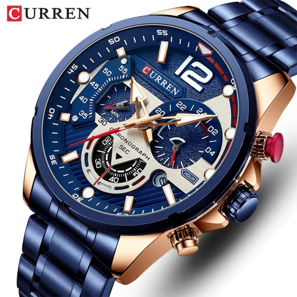 Klockor Herr 2021 CURREN Toppmärke Lyx Casual Steel Quartz Herrklocka Watch Man Sport Vattentät Date Chronograph Black