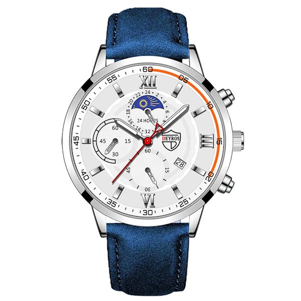 Män Watch Lyxig rostfritt stål Quartz Armbandsur Man Business Casual Läderarmband Manlig självlysande klocka Klockor As shown 1