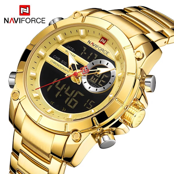 NAVIFORCE Top Luxury Original Watch för män Kvartsstål Vattentät Dual Display Militärklockor Relogio Masculino SB