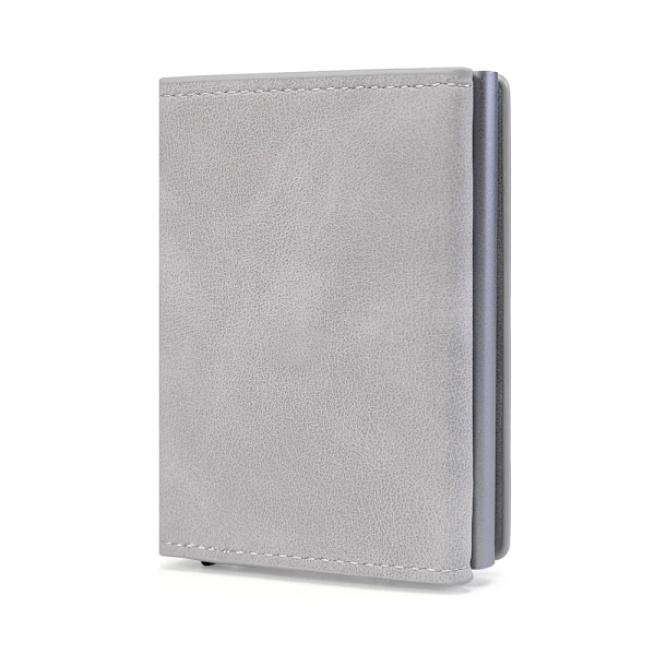ZOVYVOL Herrplånbok RFID-korthållare Plånbok 2023 Stöldskyddande aluminiumlåda Korthållare PU Läder Pop Up Case Magnet Myntväska YMS071-Light Gray