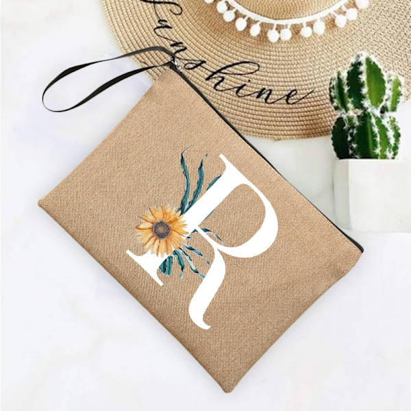 Inledande brev Blomma Linne Dragkedja Kvinnor Kosmetikväskor Mujer Bolsa Sommar Beach Organizer Case Neceser Sminkväska Q06631-A012BR-S