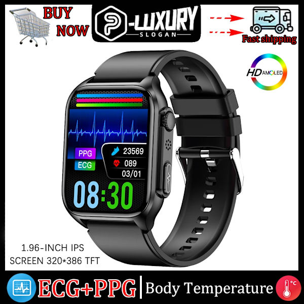 LYCKLIG EKG+PPG Smart Watch Män Laserbehandling av hypertoni Hyperglykemi Hyperlipidemi Puls Hälsosam Sport Smartwatch Black