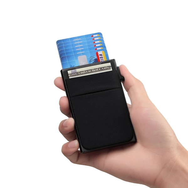 Auto Pop Up Kreditkortshållare Minimalistisk Visitkortsplånbok RFID-blockerande Smart Slim Aluminium Korthållare för män Black
