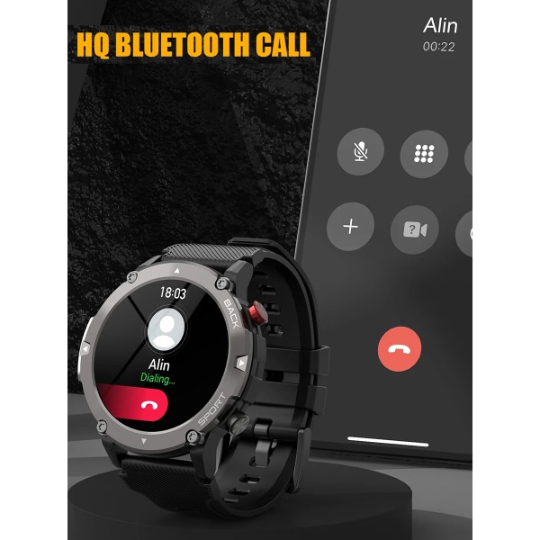 LEMFO LF26 Max Smart Watch Herr Bluetooth Call Smartwatch IP68 Vattentät 360 HD Screen Standby för Android IOS Black black(.316)