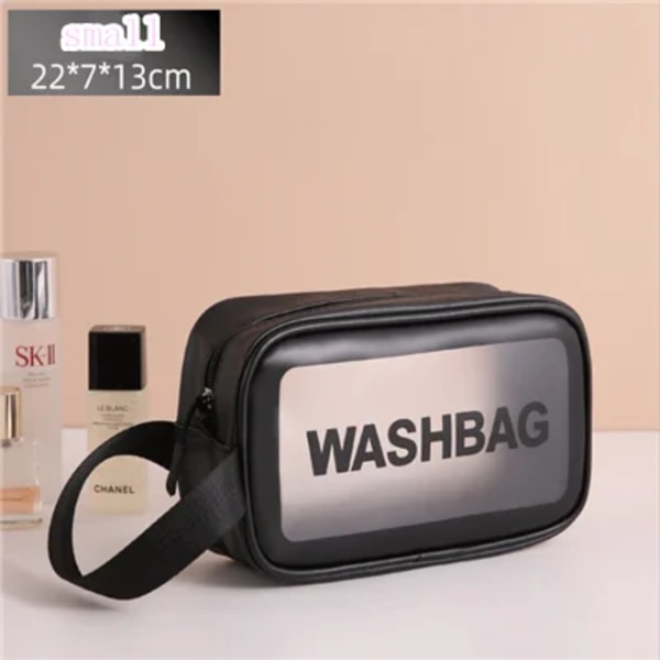 Kvinnor Bärbar Resetvättväska Kvinna Transparent Vattentät Makeup Förvaringspåse Stor kapacitet Kosmetisk Organizer Case Small  black