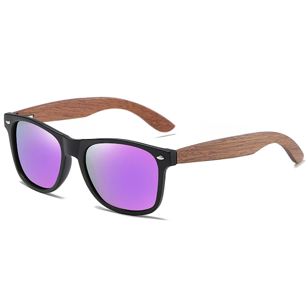 GM Märke Valnöt Trä Polariserad Solglasögon Herr Fyrkantig Båge Solglasögon Dam Solglasögon Man Oculos de sol Masculino S7061h Purple Black