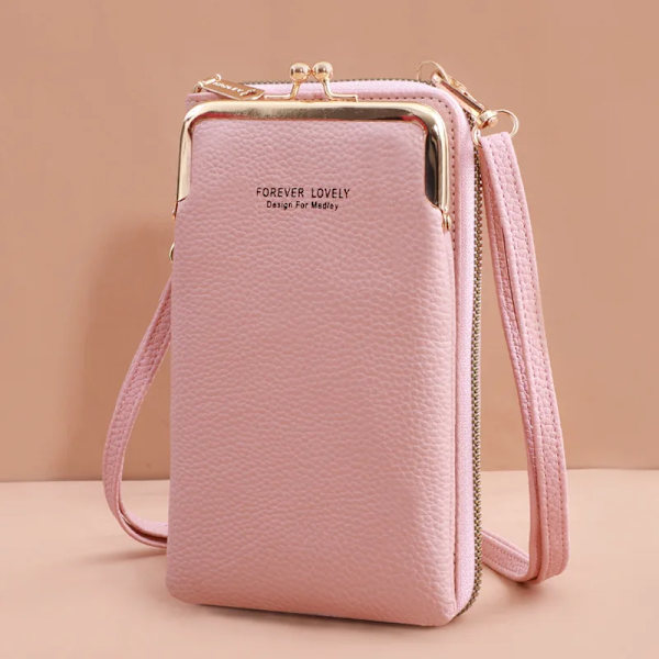 3 stilar kvinnor väskor mjuka läder plånböcker Pekskärm mobiltelefon handväska Crossbody axelrem handväska för dam Pink 2