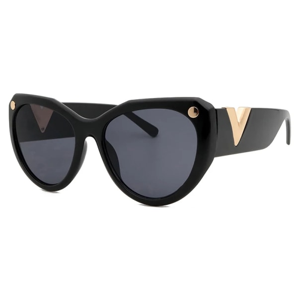 Nytt lyxvarumärke Svarta överdimensionerade solglasögon Dam Raffinerad design Stora stora solglasögon Dammode V Cat Eye Solglasögon Uv400 C6 look picture