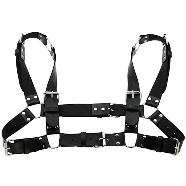 Kvinnor Män Sexig Punk Bröstsele Justerbar Burad Metallkroppskedja PU Läder Choker Statement Halsband Fest Klubbkläder Black