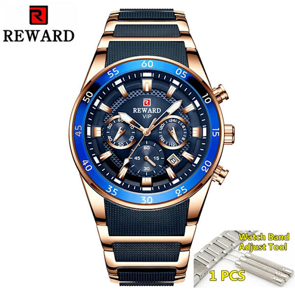 Belöning Sport Herrklockor Lyxmärke Lumious Hands Chronograph Man Armbandsur Herr Vattentät Full Steel Montre Homme 2021 rose blue tool