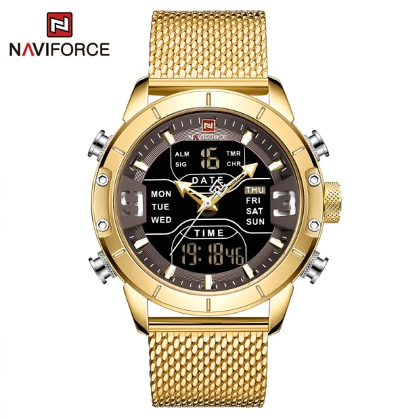 NAVIFORCE Watch Topp Lyx Märke Man Militär Sport Quartz Armbandsklockor Rostfritt stål LED Digital klocka Relogio Masculino GG