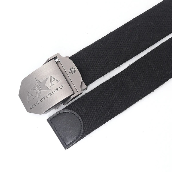 Män och kvinnor Militär canvas bälte metall automatiskt spänne utomhus militär träning taktiskt bälte polis unisex jakt jeans gördel Black 120cm