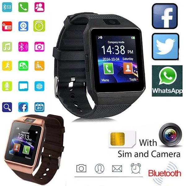 Digital pekskärm Smart Watch DZ09 Q18 Armband Kamera Bluetooth Armbandsur SIM-kort Smartwatch Ios Android-telefoner Support Gold