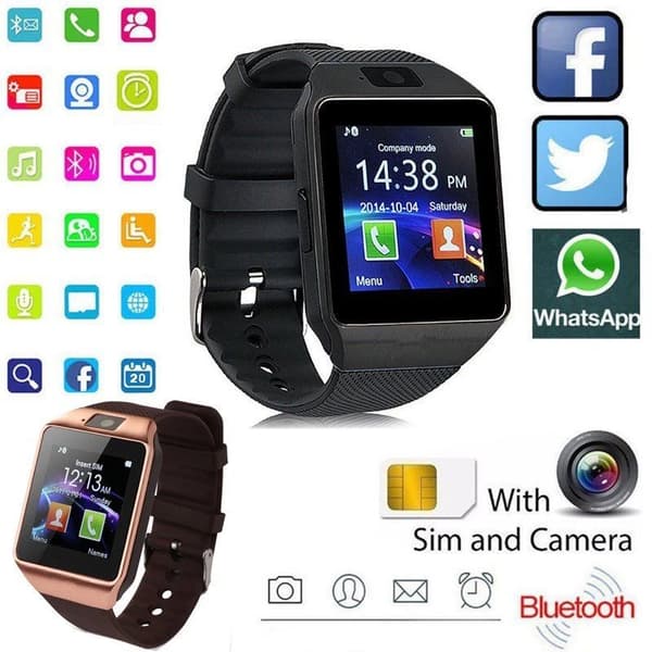 Digital Touch Screen Smart Watch DZ09 Q18 Armbånd Kamera Bluetooth Armbåndsur SIM-kort Smartwatch Ios Android Telefoner Support White