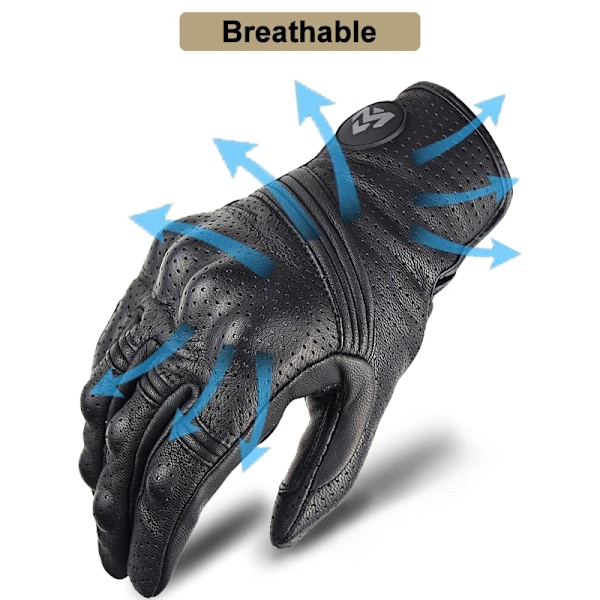 Sommar Andningsbara Äkta Läder Motorcykelhandskar Touch-funktion Guantes Moto Knogskydd Handflata Skydd Män Racing Motocrosshandskar Black-SUOMY M