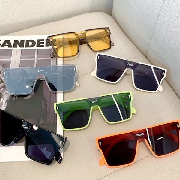 Överdimensionerade solglasögon Fyrkantiga kvinnor Solglasögon Kvinnliga Glasögon Glasögon One Piece Ram UV400 Shade Mode Män Körglasögon Transparent-Grey Black